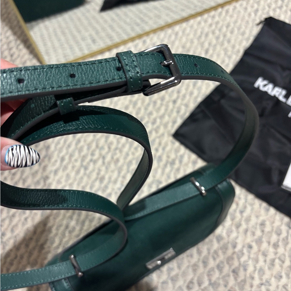 Karl Lagerfeld Teal Suede Shoulder Bag - Picture 7 of 8